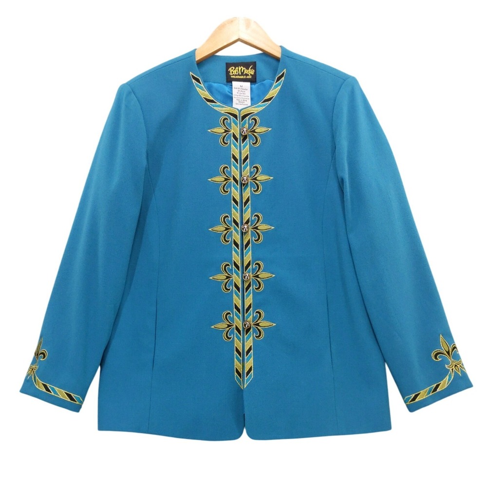 Bob‎ Mackie Wearable Art Teal Embroidered Blazer Jacket Women's Size M